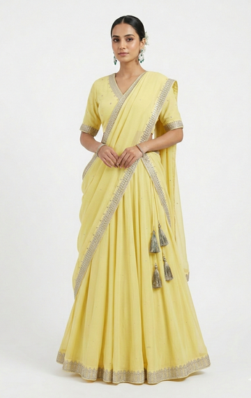 Kumari Lehenga Set - Lemon Yellow